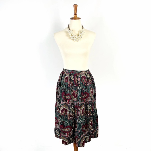 Vintage Black green pink paisley floral midi maxi skirt size Medium or Large - Picture 1 of 6